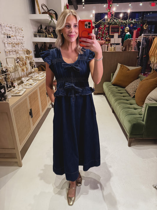 DOORBUSTER! Bow Blue Jean Dress