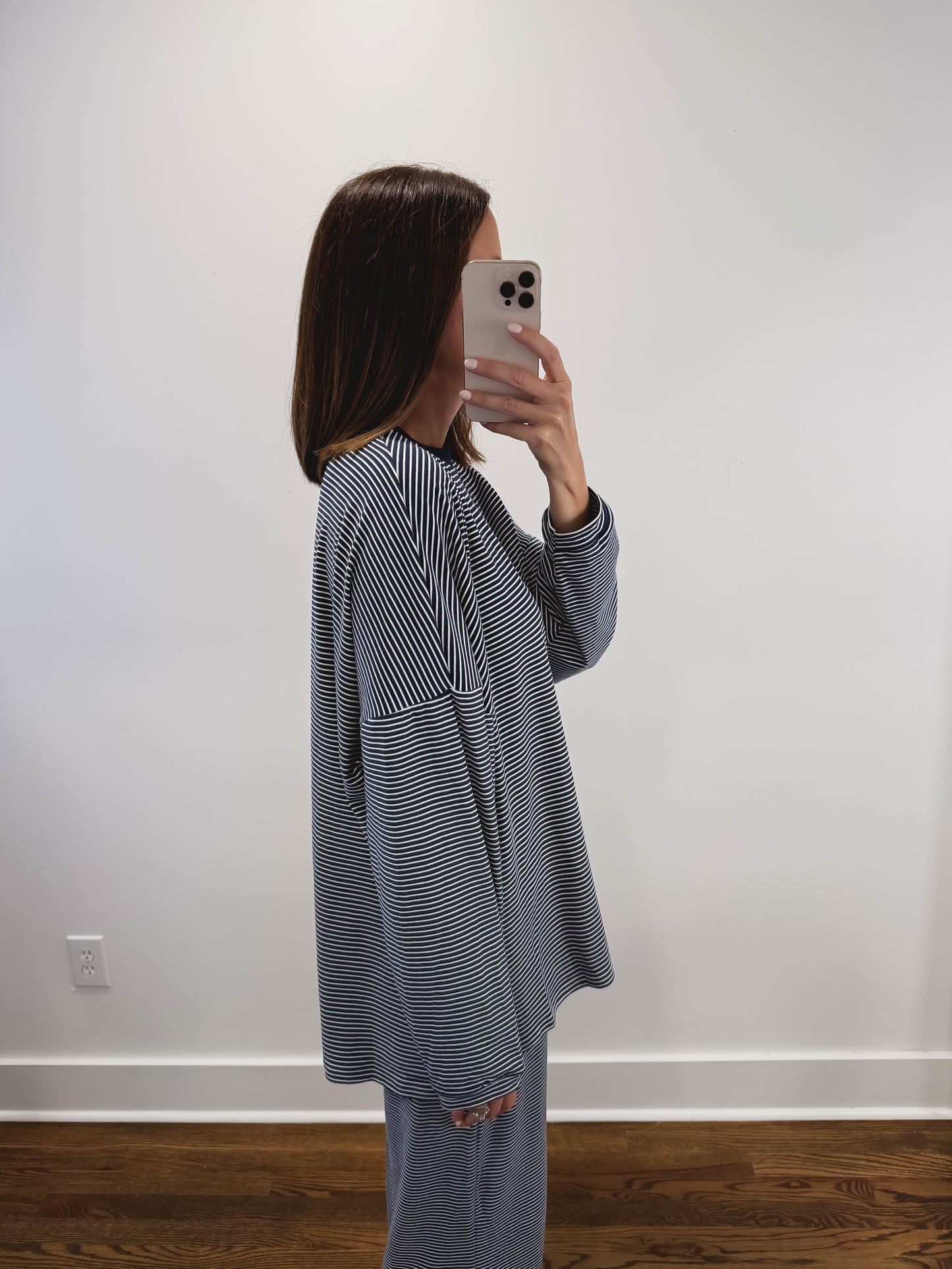 The Levi Striped Oversized Long Sleeve Top in Navy