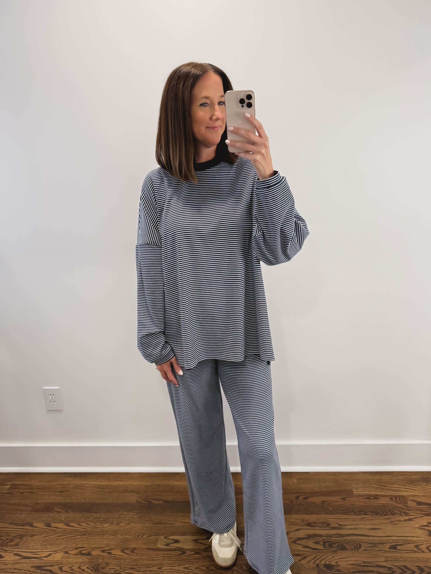 The Levi Striped Oversized Long Sleeve Top in Navy