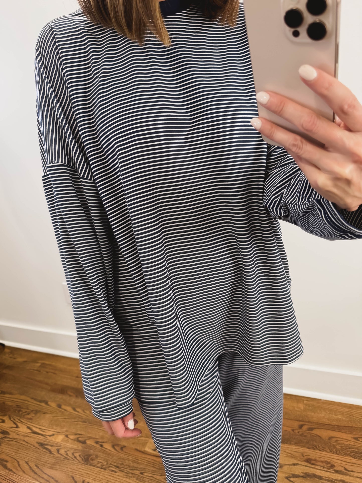 The Levi Striped Oversized Long Sleeve Top in Navy