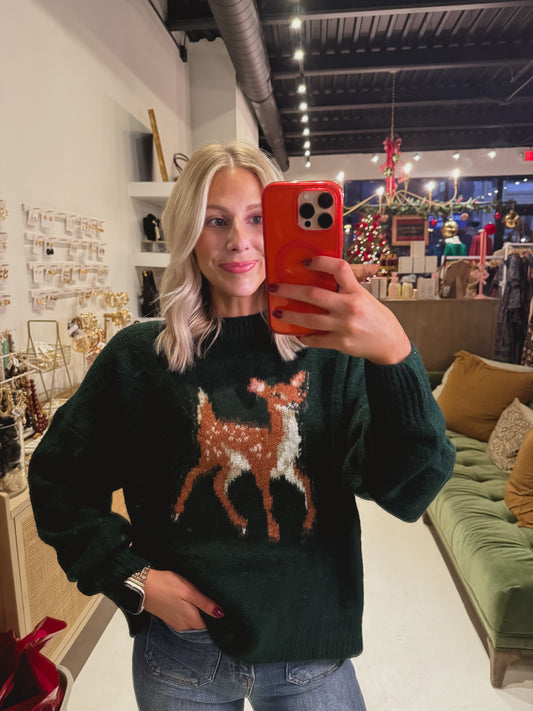The Forest Green Deer Sweater