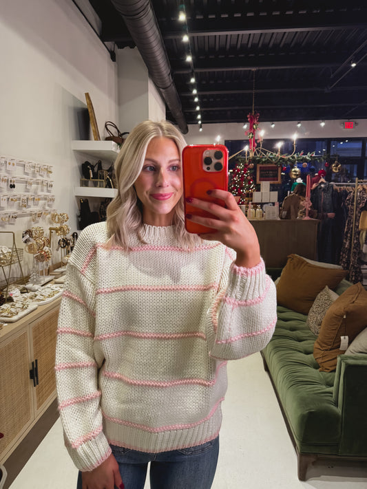 Cream and Pink Stripe Sweater