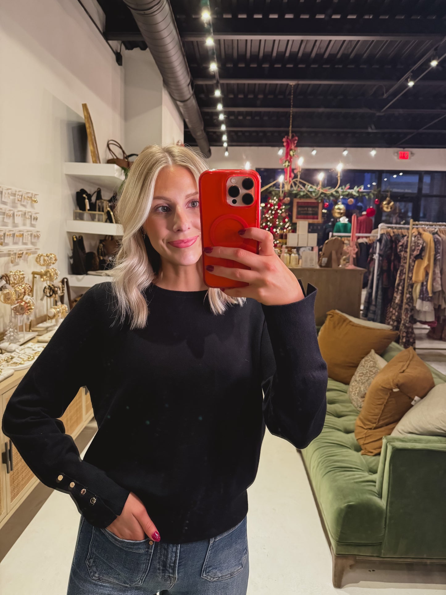 The Button Sleeve Top in Black