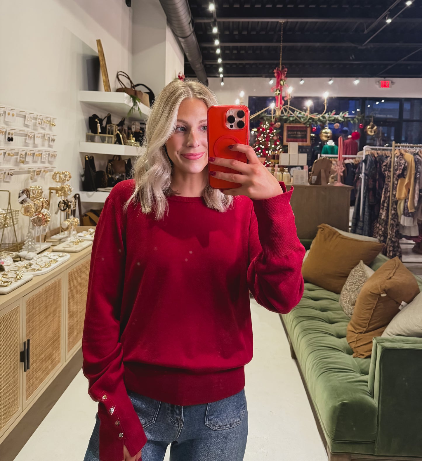 The Button Sleeve Top in Burgundy