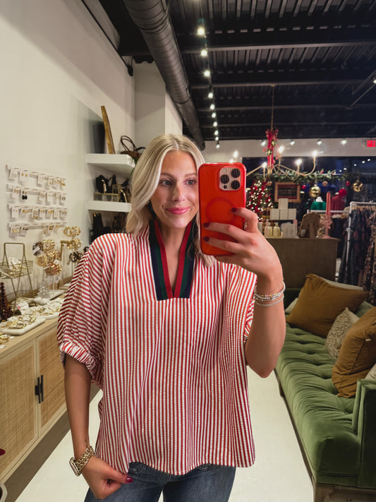 Red and White Stripe Short Sleeve