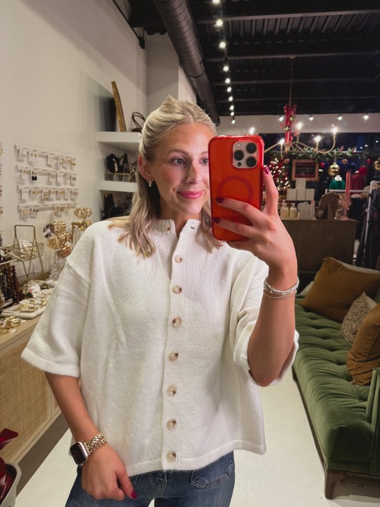 Simple Off White Short Sleeve Cardigan