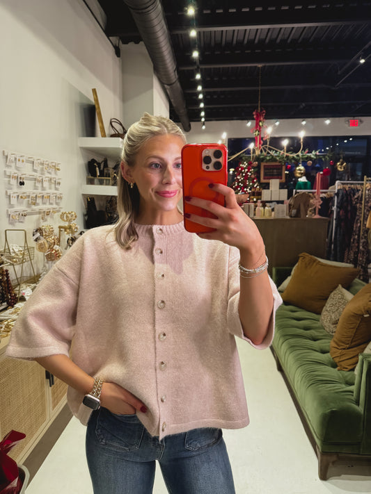 Simple Pink Short Sleeve Cardigan