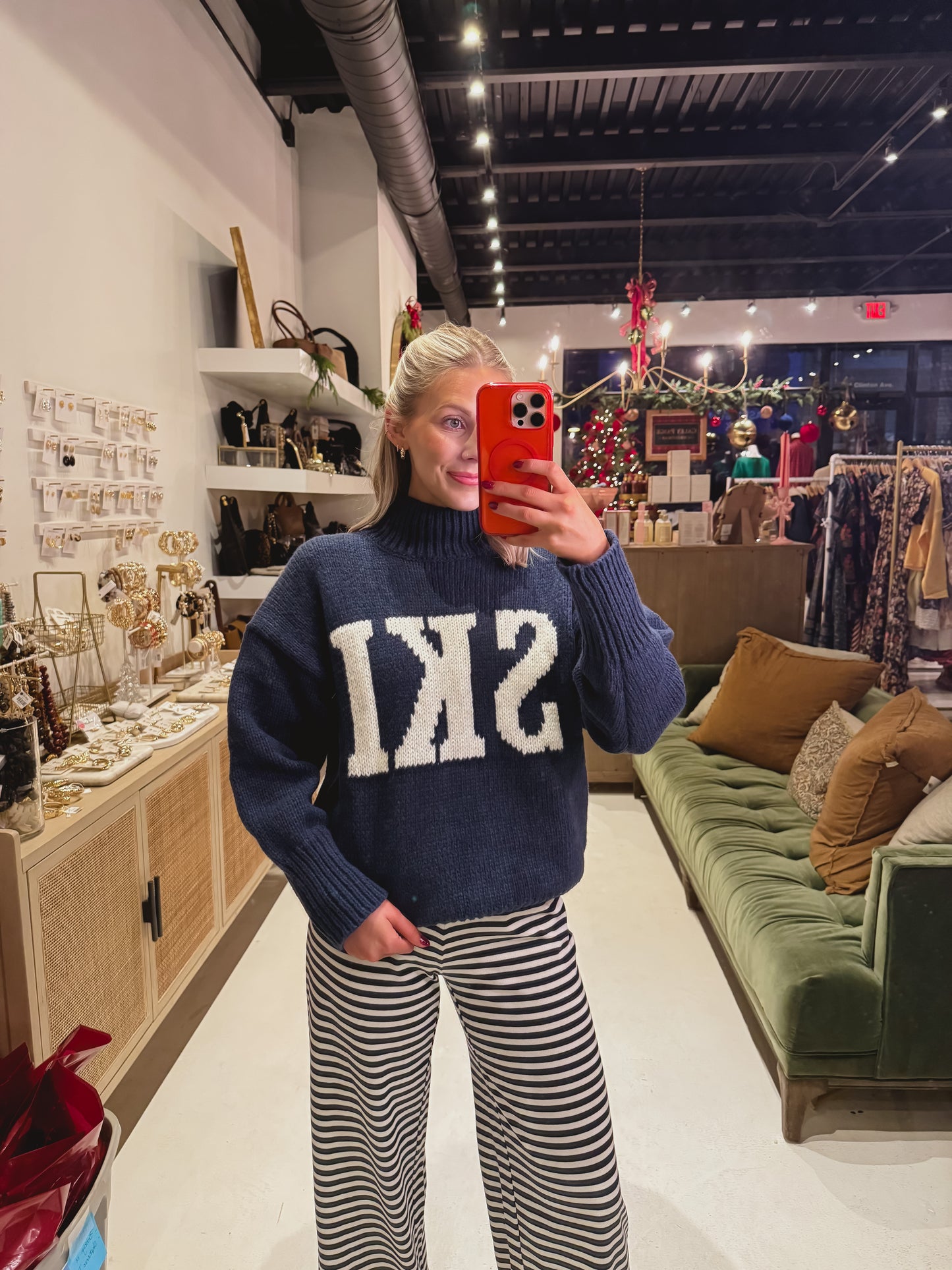 Navy and White Striped Pants