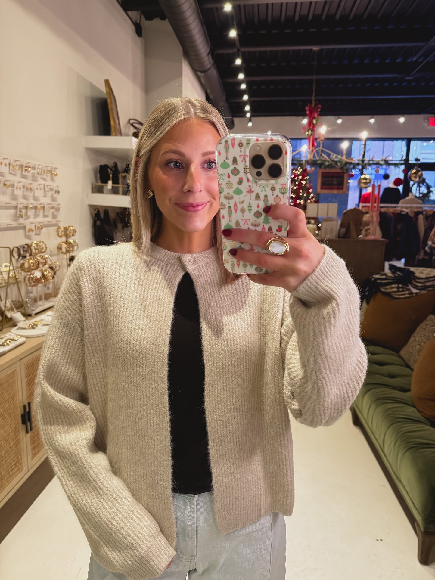 Oatmeal One Button Cardigan