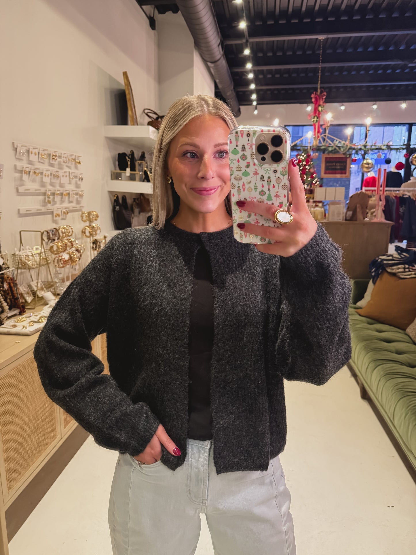 Charcoal One Button Cardigan