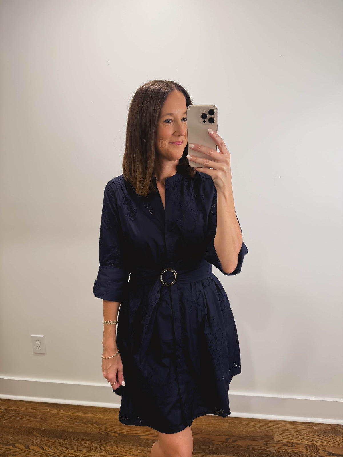 The Annapolis Dress | Navy Eyelet Church Shirt Dress