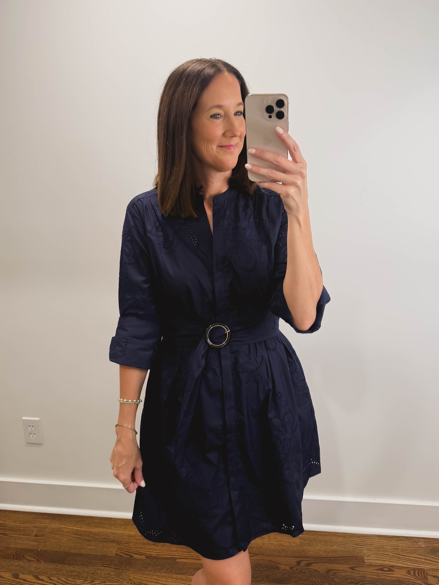 The Annapolis Dress | Navy Eyelet Church Shirt Dress
