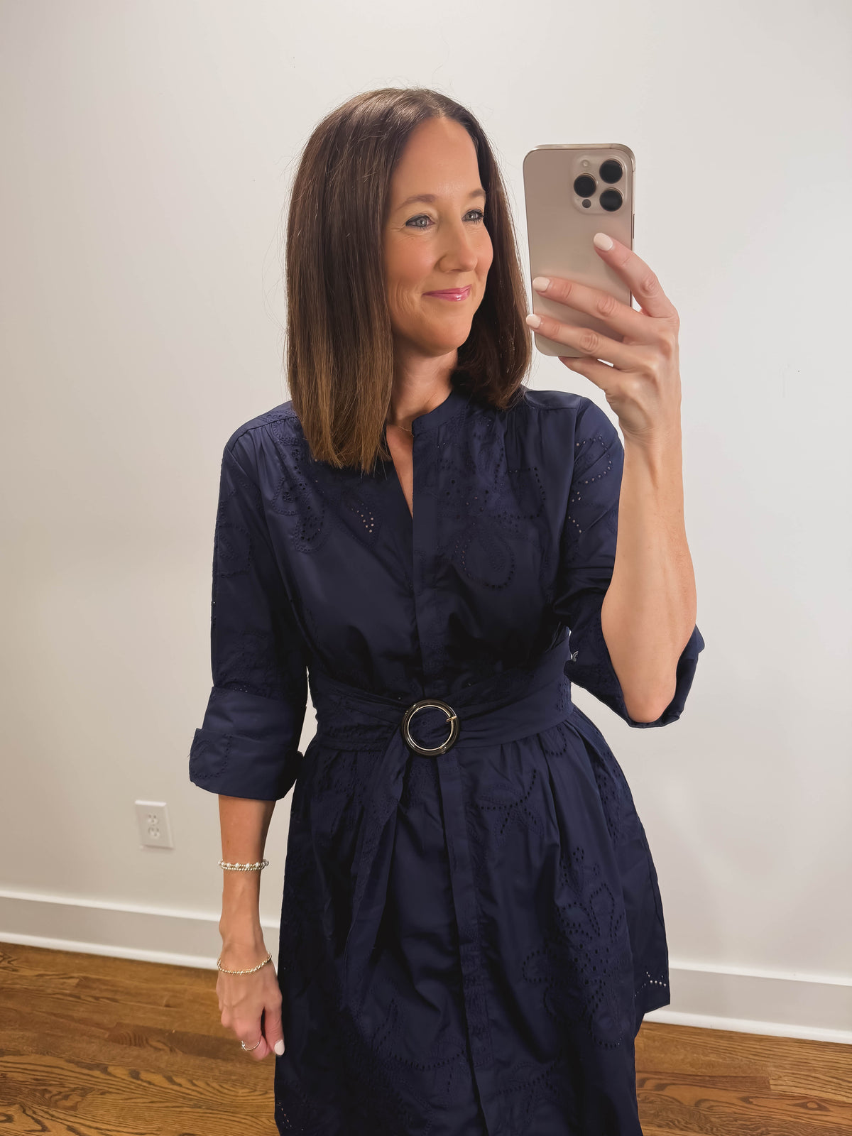 The Annapolis Dress | Navy Eyelet Church Shirt Dress