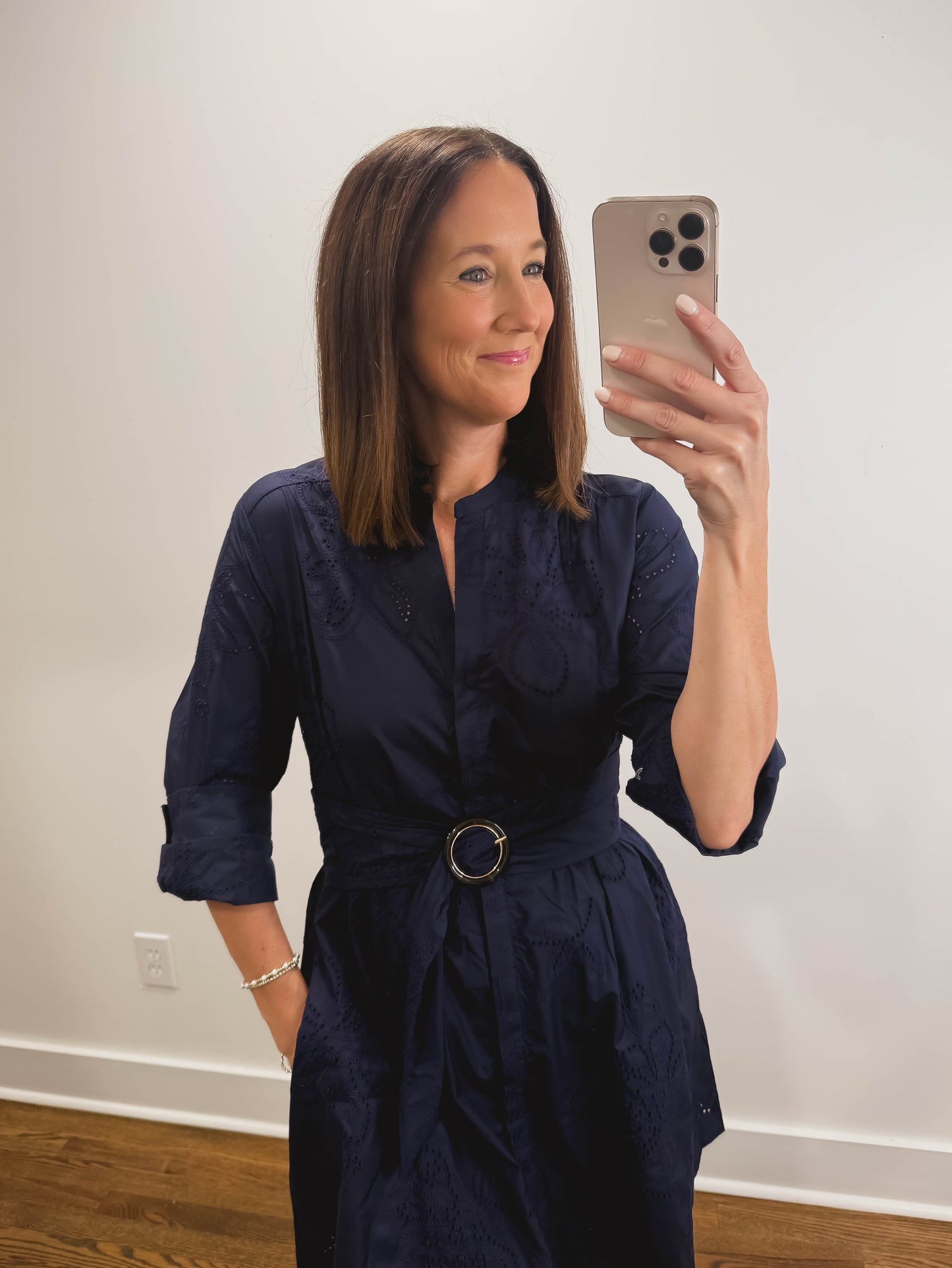 The Annapolis Dress | Navy Eyelet Church Shirt Dress