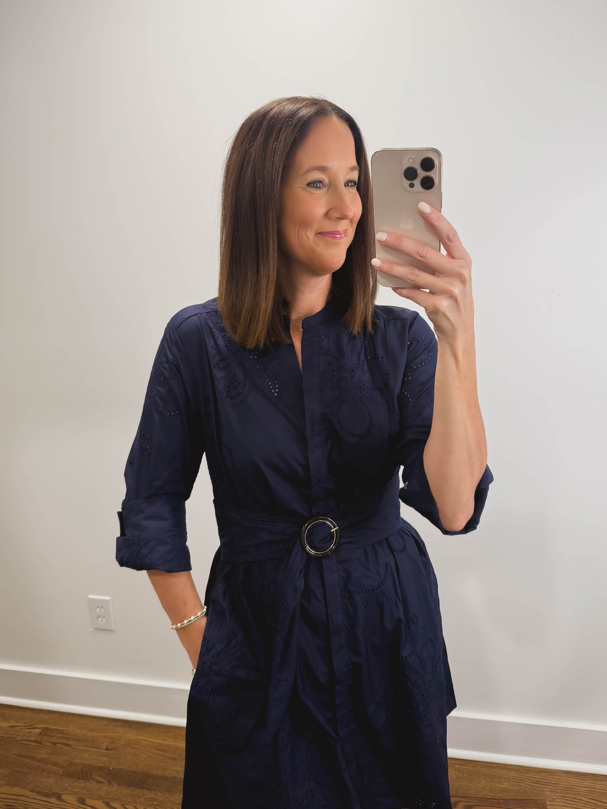 The Annapolis Dress | Navy Eyelet Church Shirt Dress