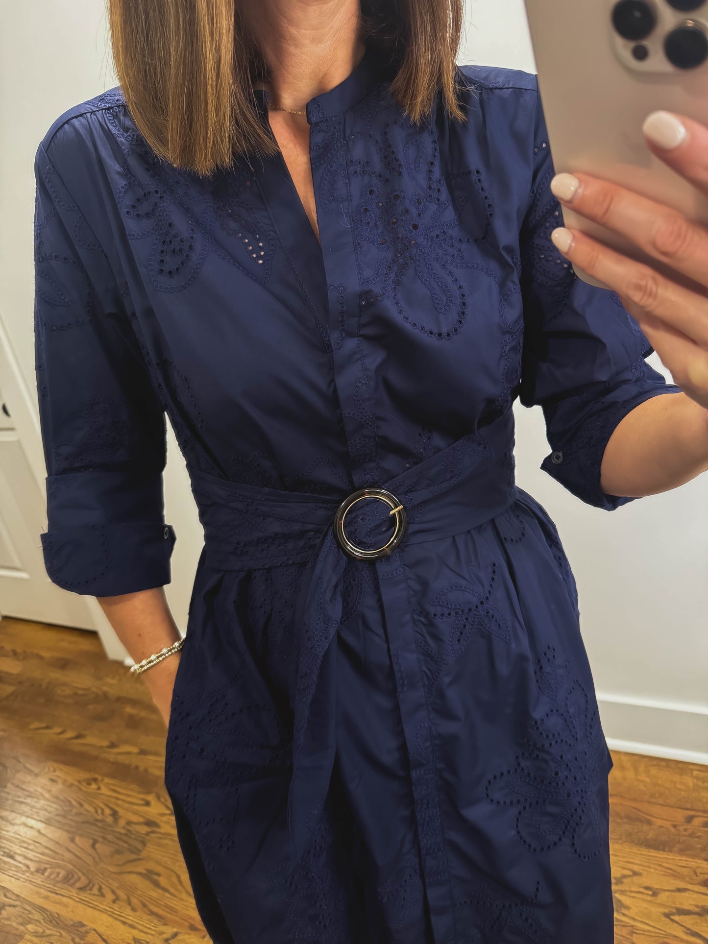 The Annapolis Dress | Navy Eyelet Church Shirt Dress