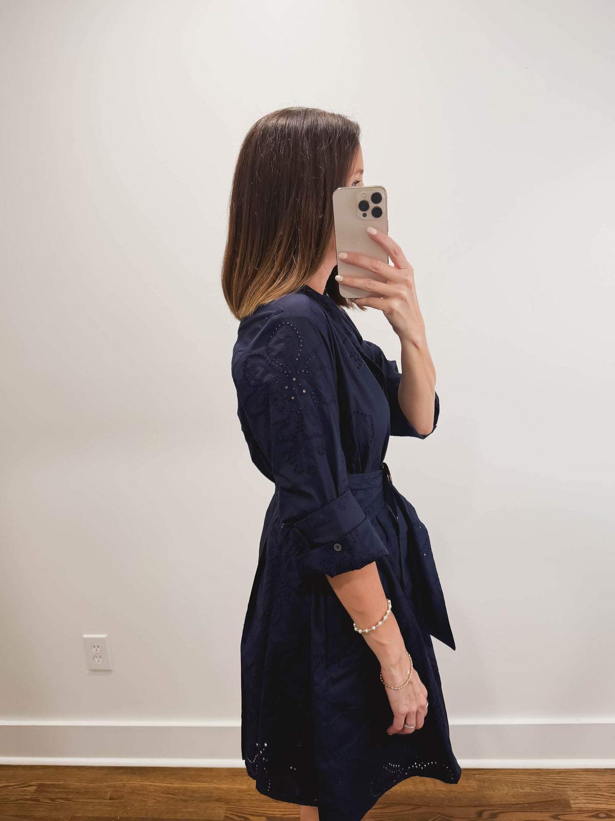The Annapolis Dress | Navy Eyelet Church Shirt Dress