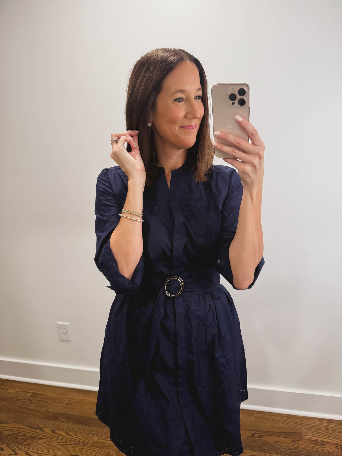 The Annapolis Dress | Navy Eyelet Church Shirt Dress