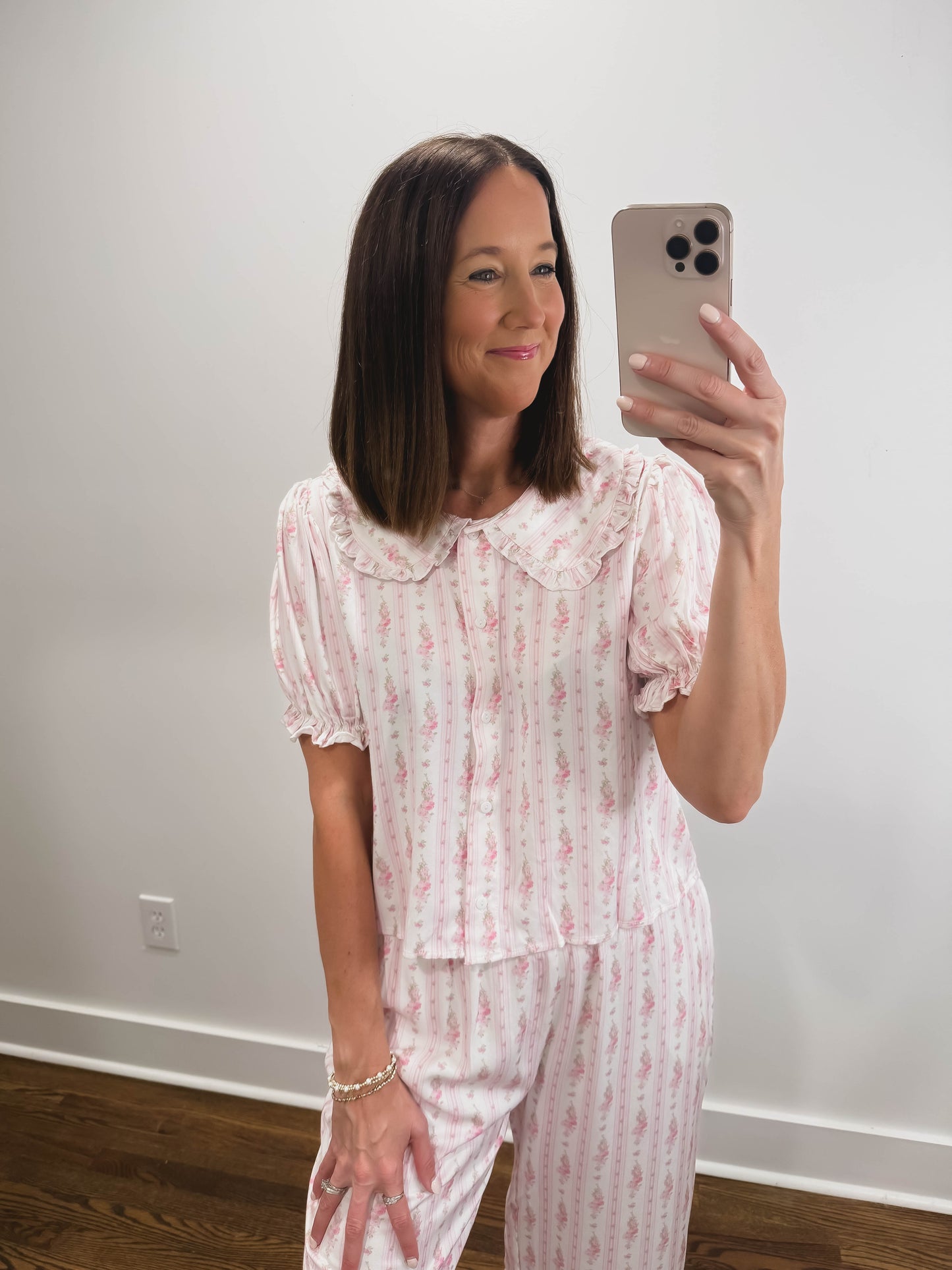 Floral Stripe Ruffle Collar Pajama Set