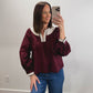 The Rosalie Ric Rac Blouse in Burgundy