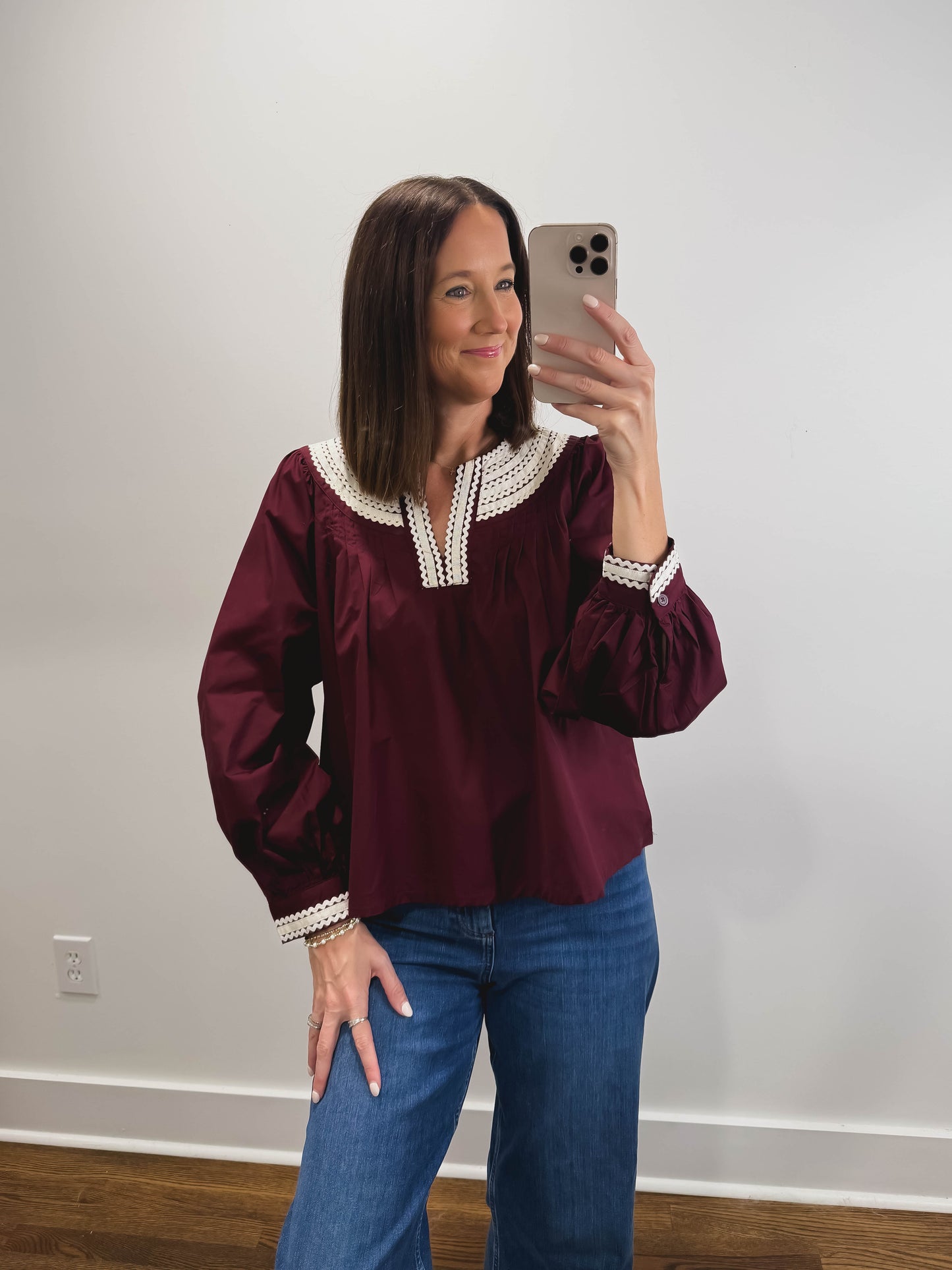 The Rosalie Ric Rac Blouse in Burgundy
