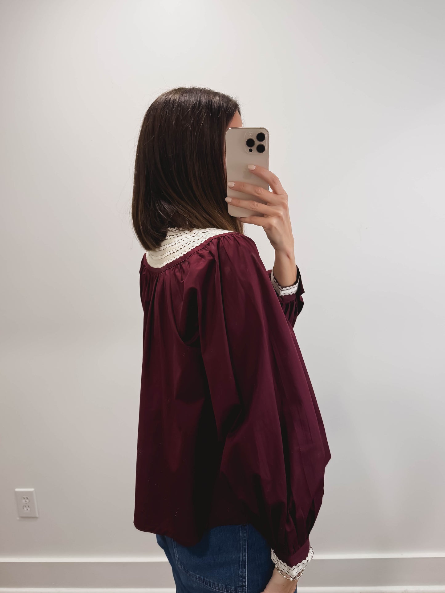 The Rosalie Ric Rac Blouse in Burgundy