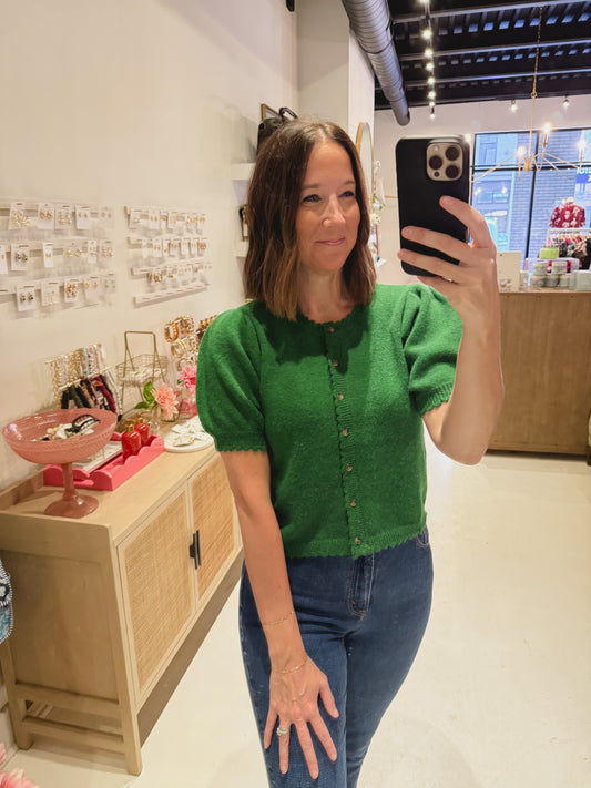 The Scalloped Sleeve Cardigan in Green