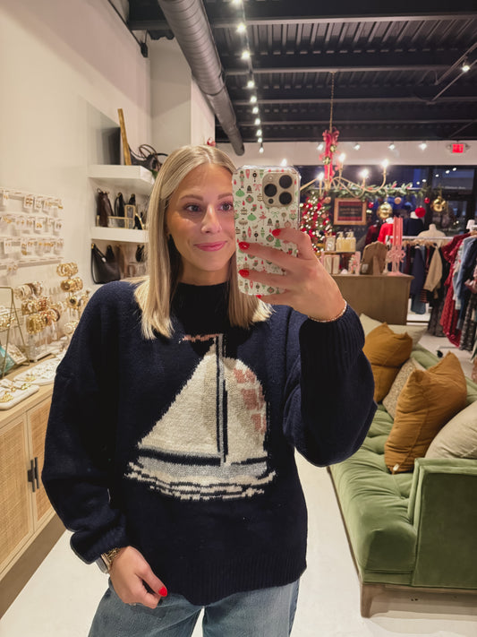 Navy Sailboat Oversized Sweater