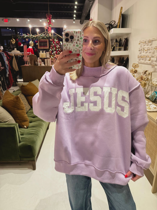 Lavender JESUS Mock Neck Oversized Sweater