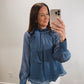 The Cornflower Ruffle Neck Blouse