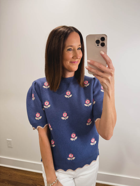 The Juliet Floral Sweater in Blue