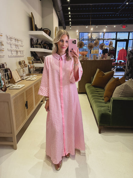 The Gingham Shirt Dress in Light Pink