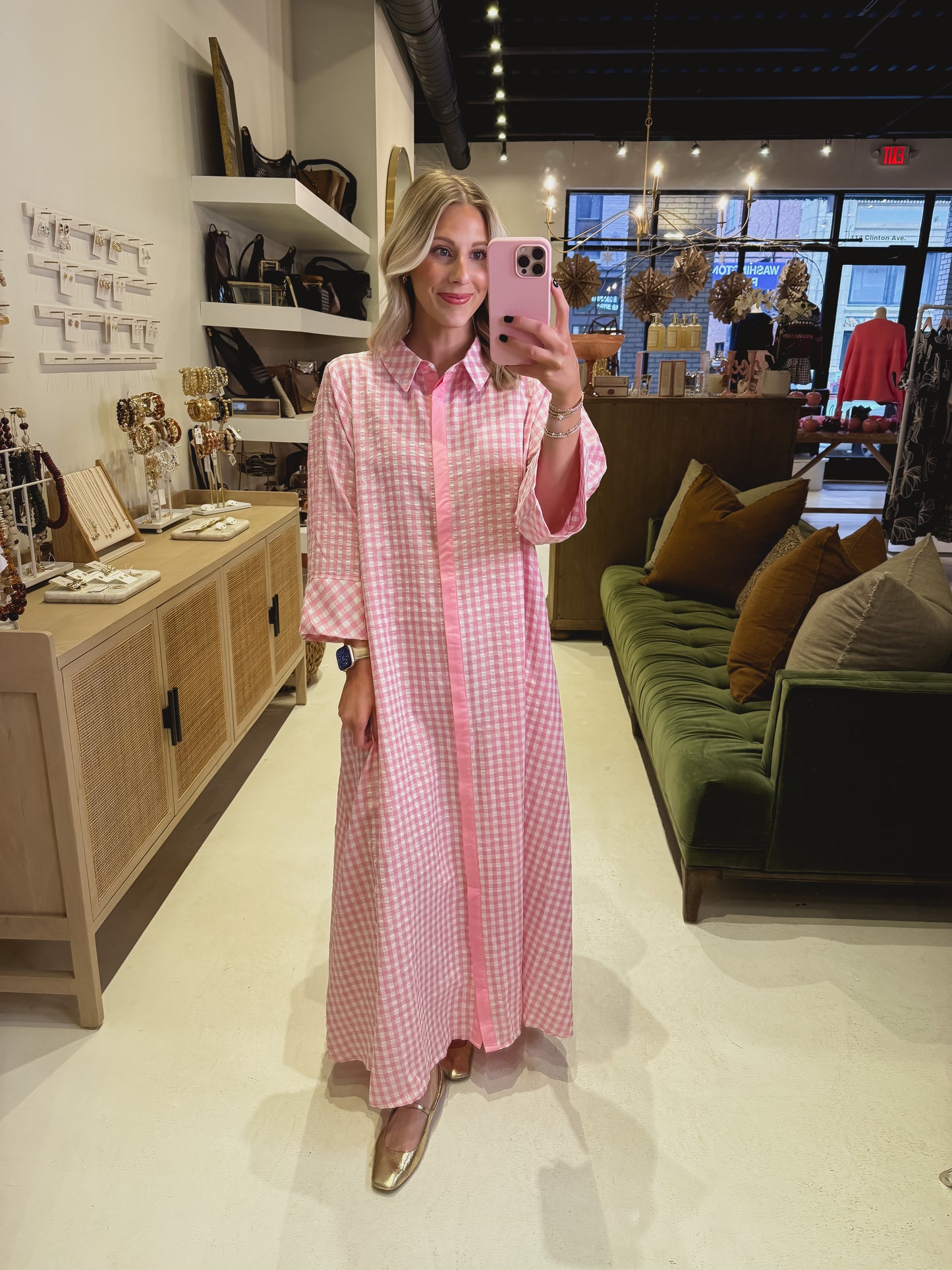 The Gingham Shirt Dress in Light Pink