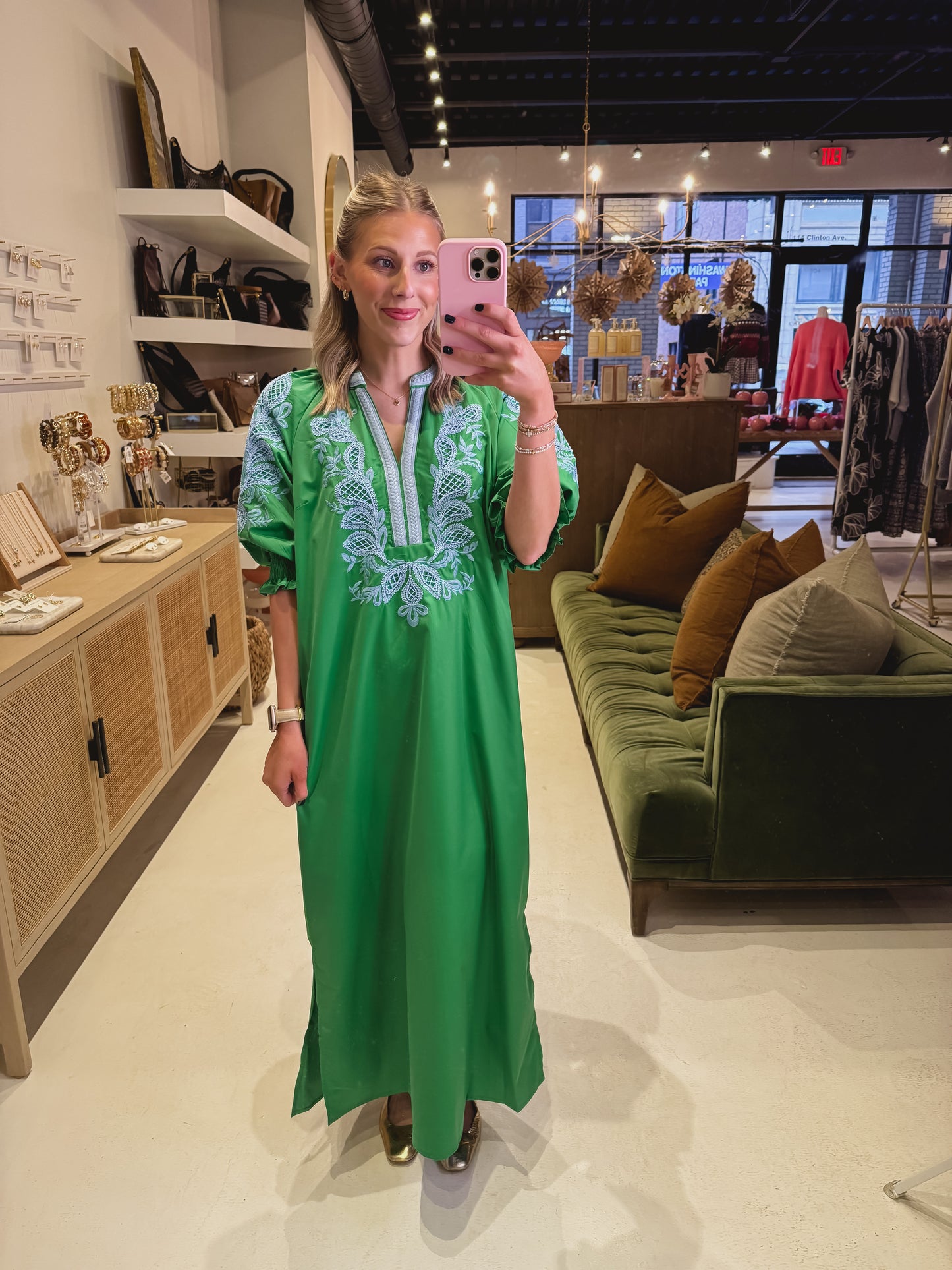 The Green Dress with Blue Embroidery