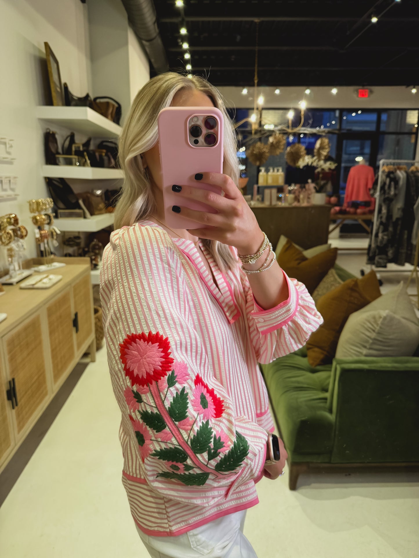 The Pink Embroidered Sleeve Blouse
