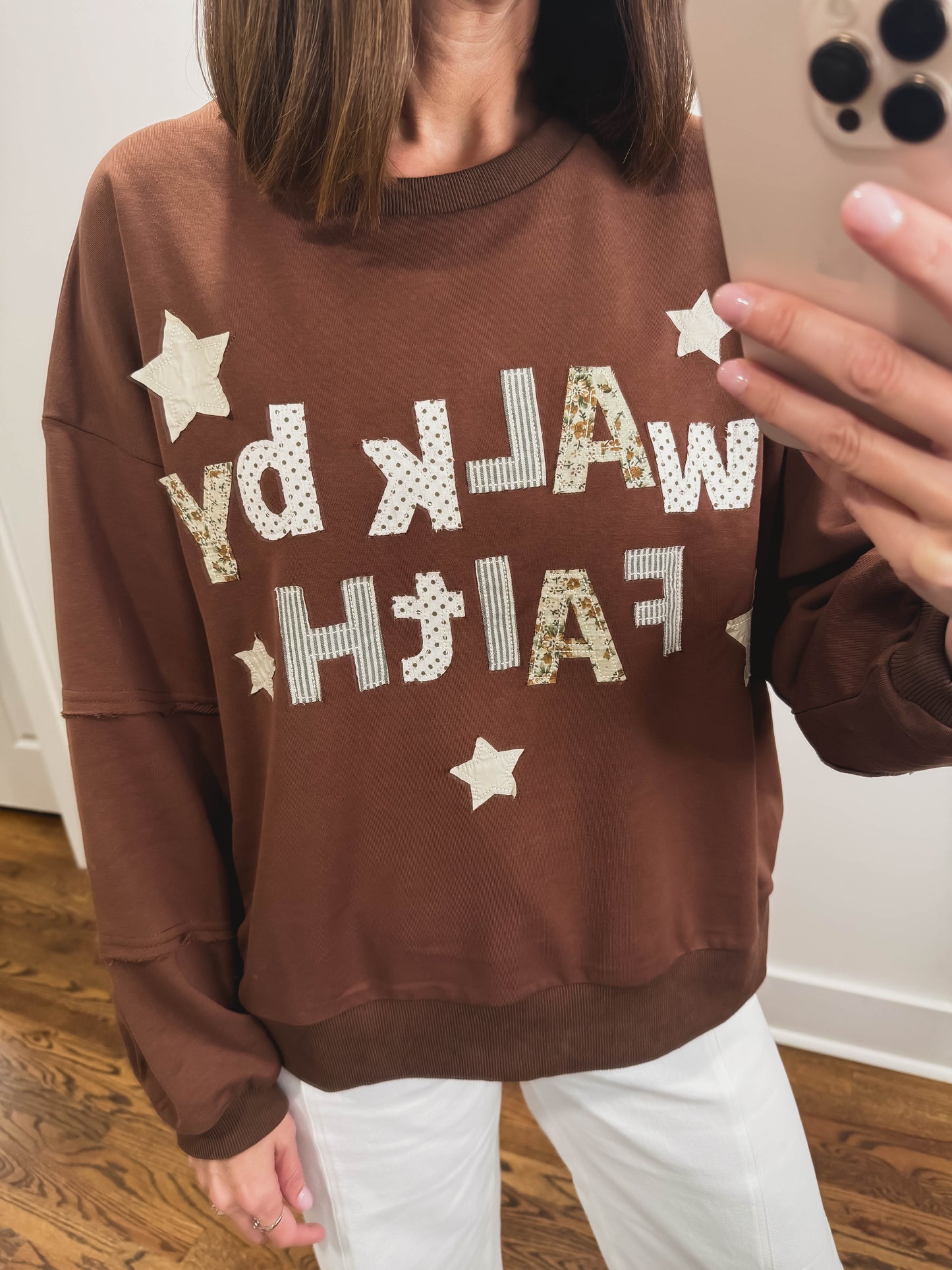 Walk by Faith Patchwork Sweatshirt