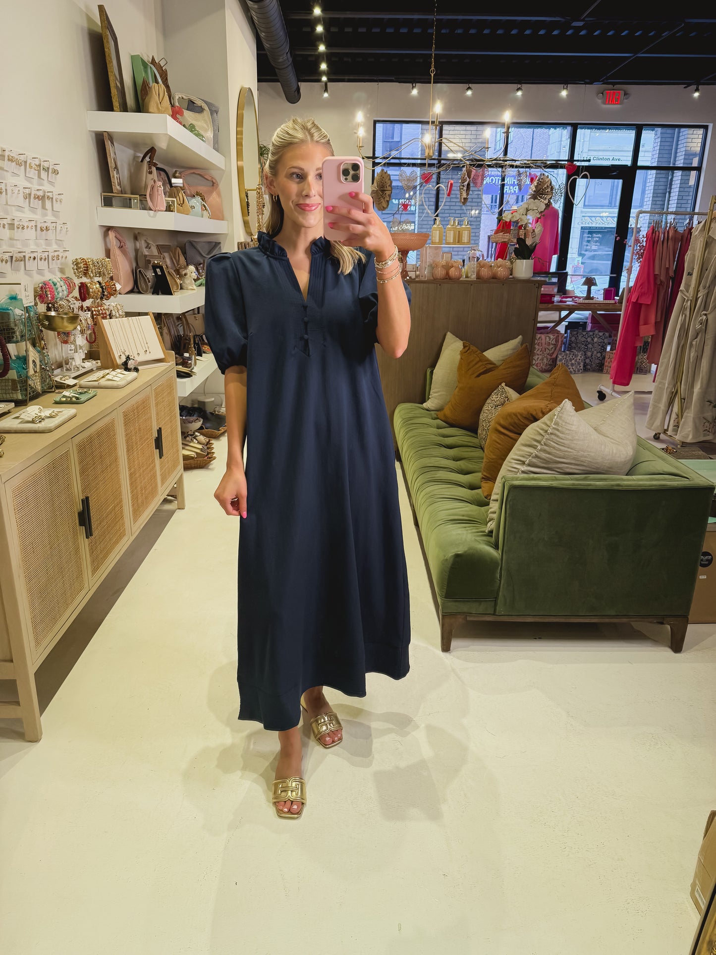 Navy Ruffle Collared Dress