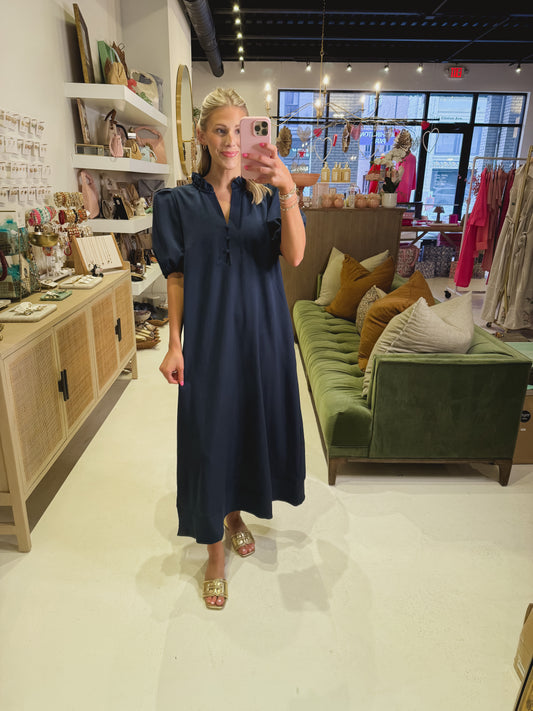 Navy Ruffle Collared Dress