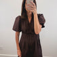 The Sable Dress | Brown Cutwork Eyelet Mini Shirt Dress