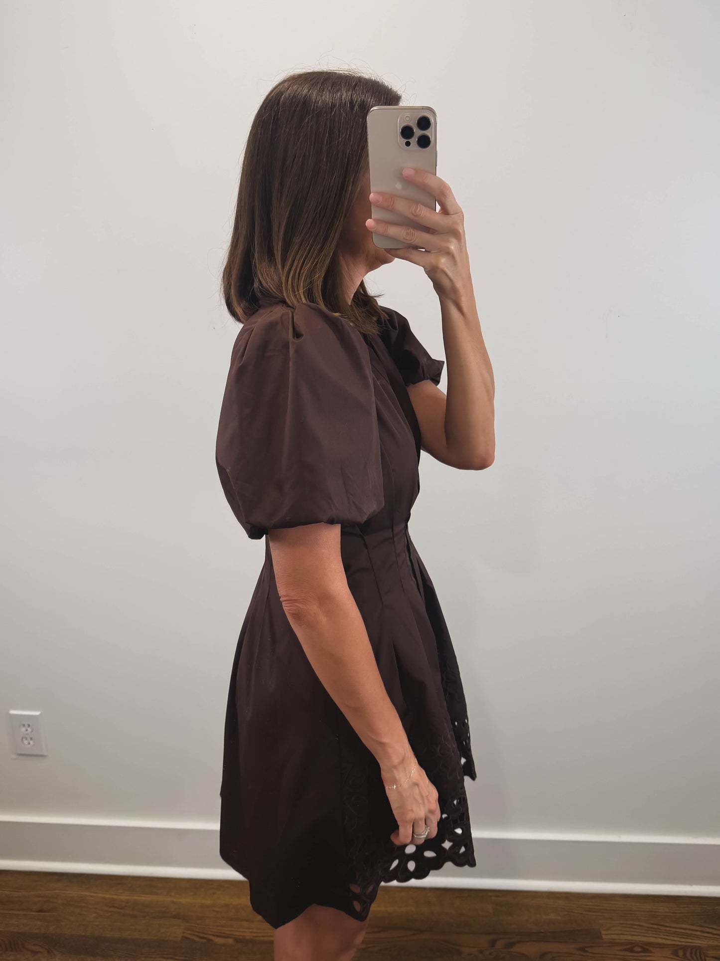 The Sable Dress | Brown Cutwork Eyelet Mini Shirt Dress