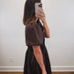 The Truffle Dress | Brown Pintuck Puff Sleeve Mini Dress