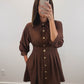 The Pecan Dress | Brown Gold Button Mini Shirt Dress
