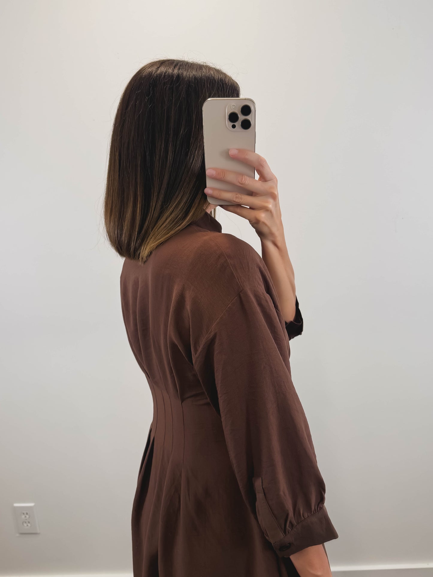 The Pecan Dress | Brown Gold Button Mini Shirt Dress