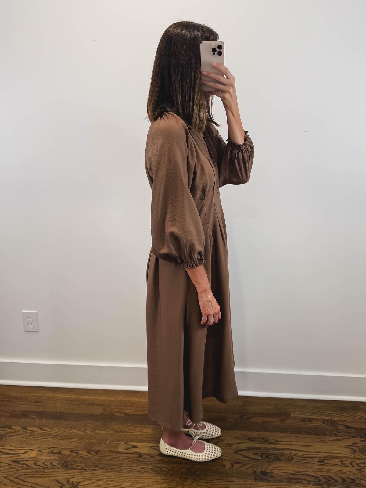 The Vivienne Dress | Brown Long Sleeve Midi Dress