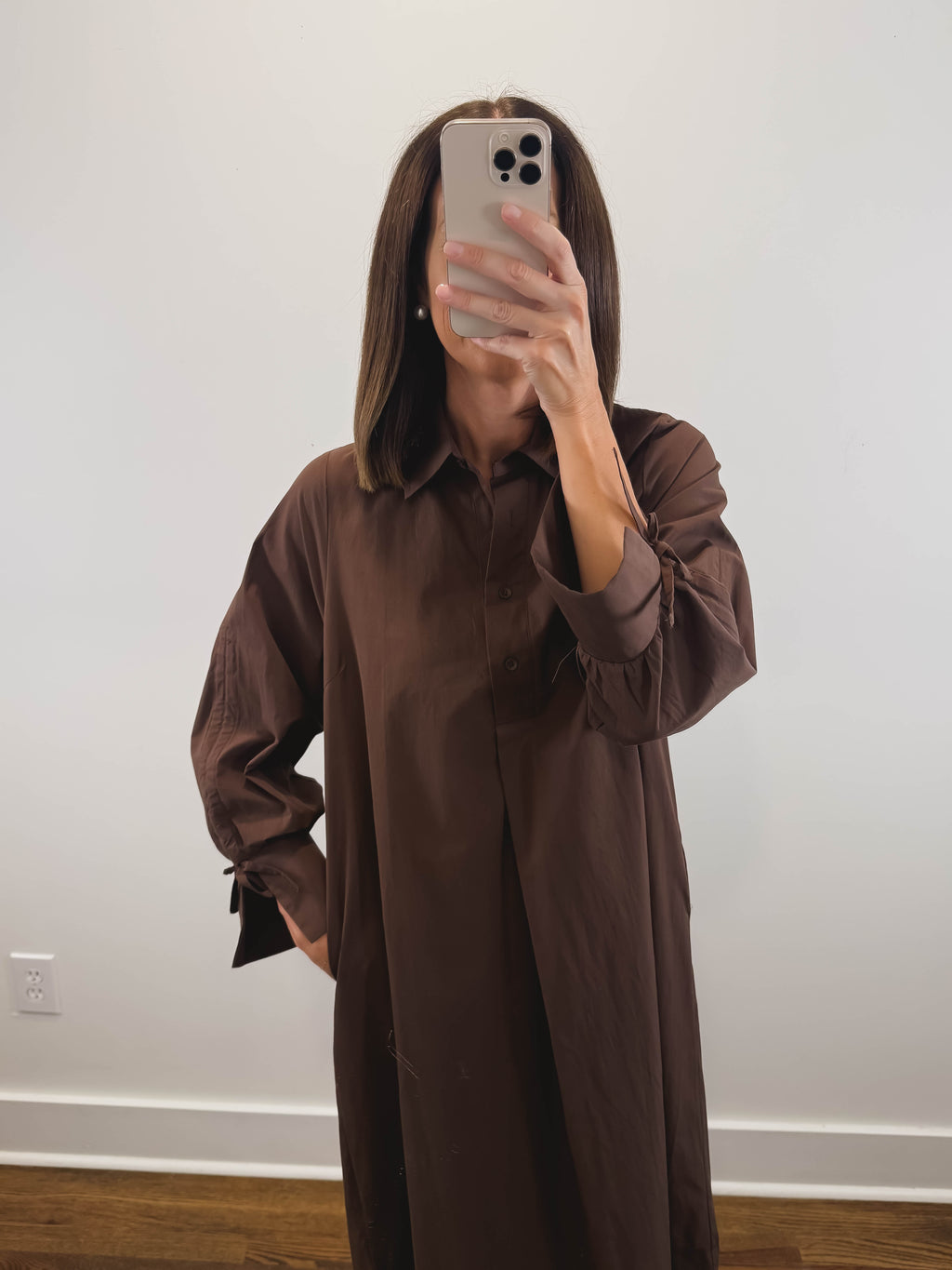 The Misty Morning Dress | Brown Collared Long Sleeve Midi Dress