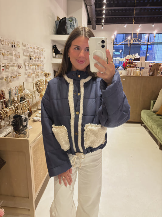 The Navy Puffer Jacket with Fleece Pockets