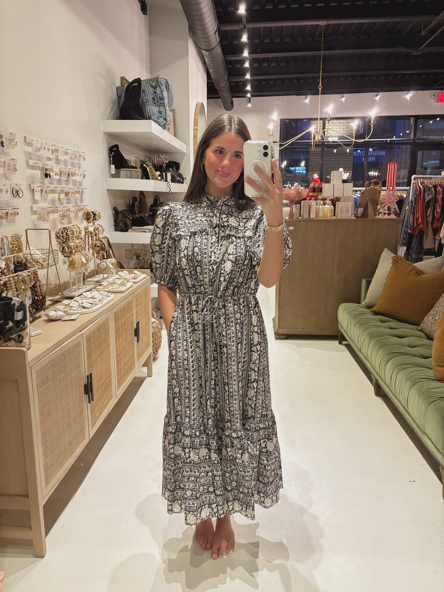 The Black and Cream Ruffle Midi Dress