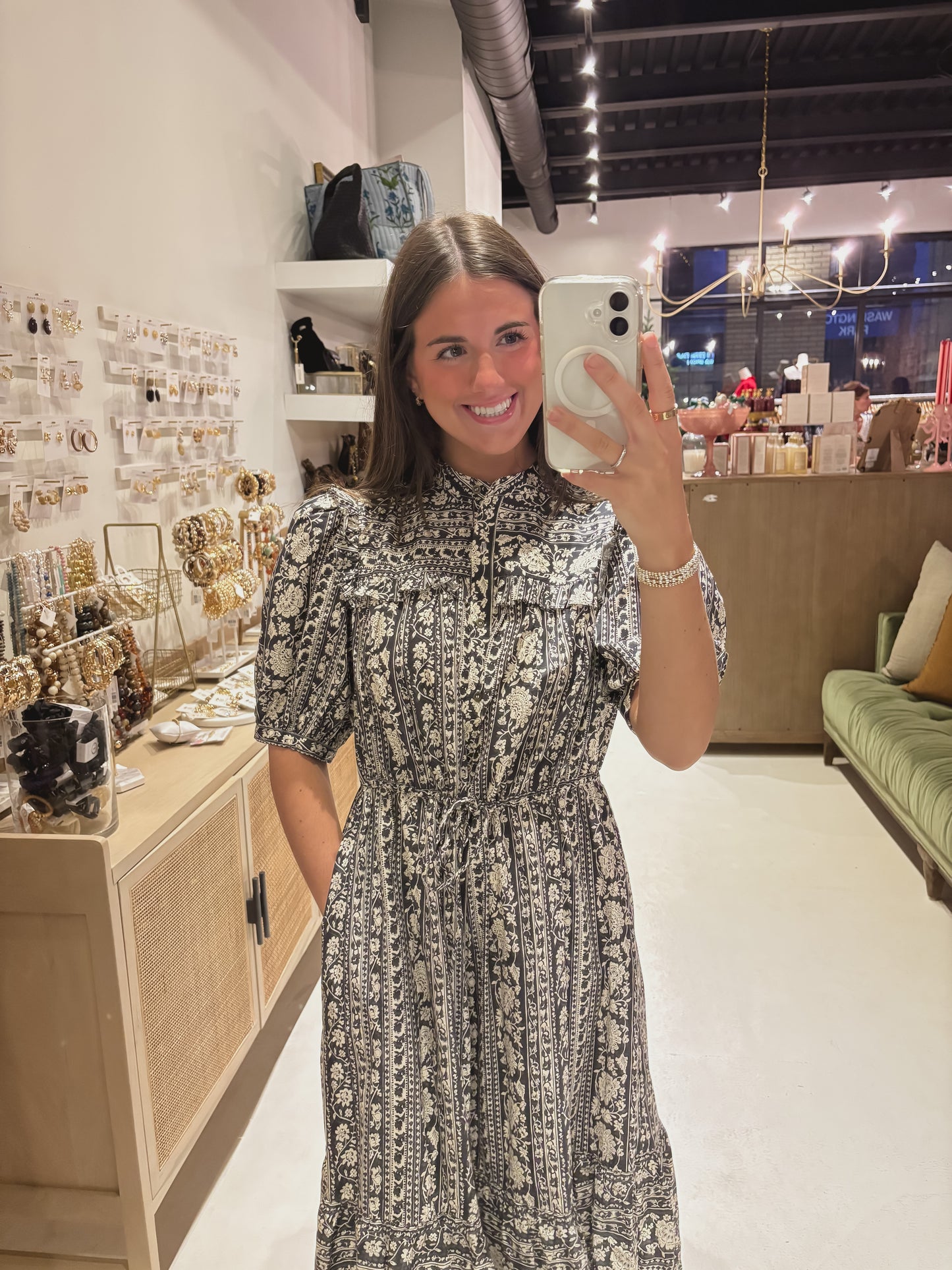 The Black and Cream Ruffle Midi Dress