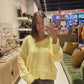 Yellow Scoop Neck Drop Shoulder Knit Sweater