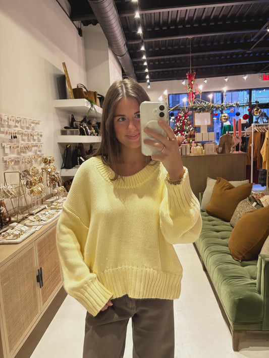 Yellow Scoop Neck Drop Shoulder Knit Sweater